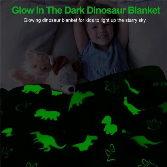 Dinosaur Blanket for Boys, Glow in The Dark Blanket for Kids, Toddler Blanket - Picture 2 of 7
